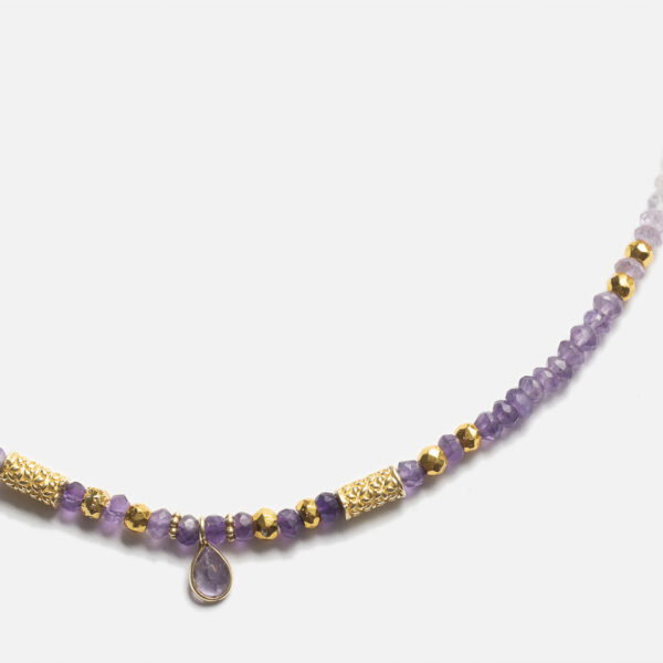 Collier en Améthystes et Pyrites goutte en Améthyste Rani n°23