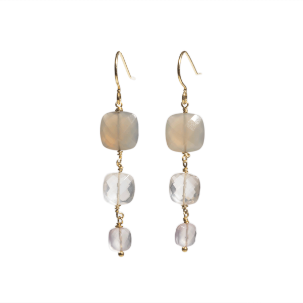 boucles d'oreille pendantes agate grise quartz Berlingot n°4