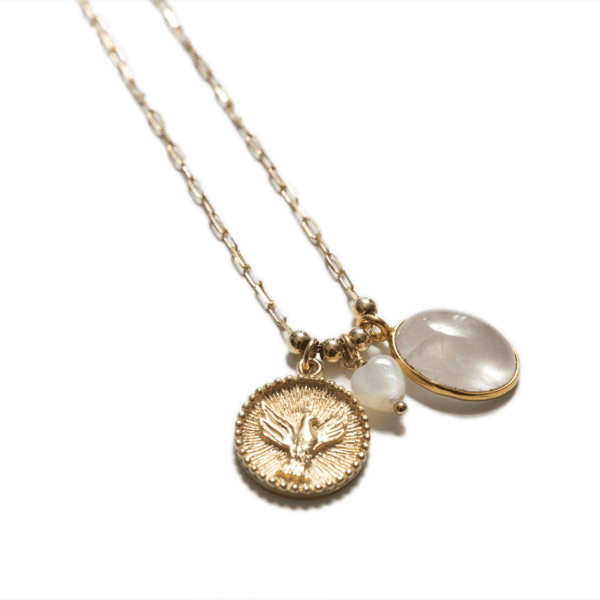 Collier sur chaîne plaqué Or et pendentifs Gem Colombe