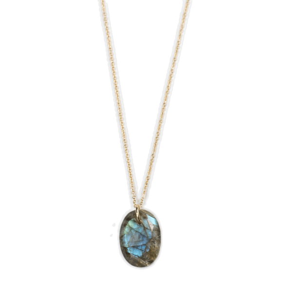 Collier ajustable en Or rempli 14k ou Argent 925, composé d'un pendentif en pierre naturelle* ovale à facettes.