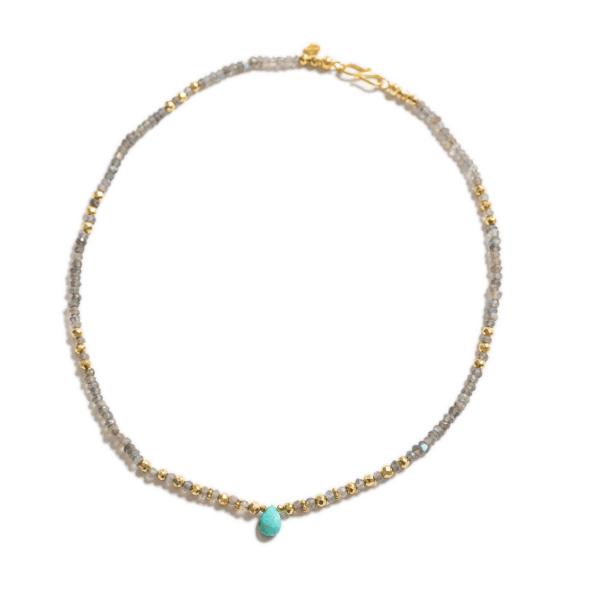 Collier en Labradorites, Pyrites et Turquoise d'Arizona