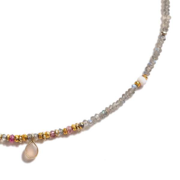 Collier en Labradorite, pierres naturelles et Quartz rose Rani N°1