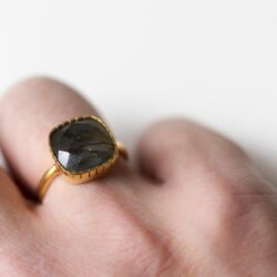 Bague en Argent 925 doré à l'Or fin en Labradorite Gem N°12