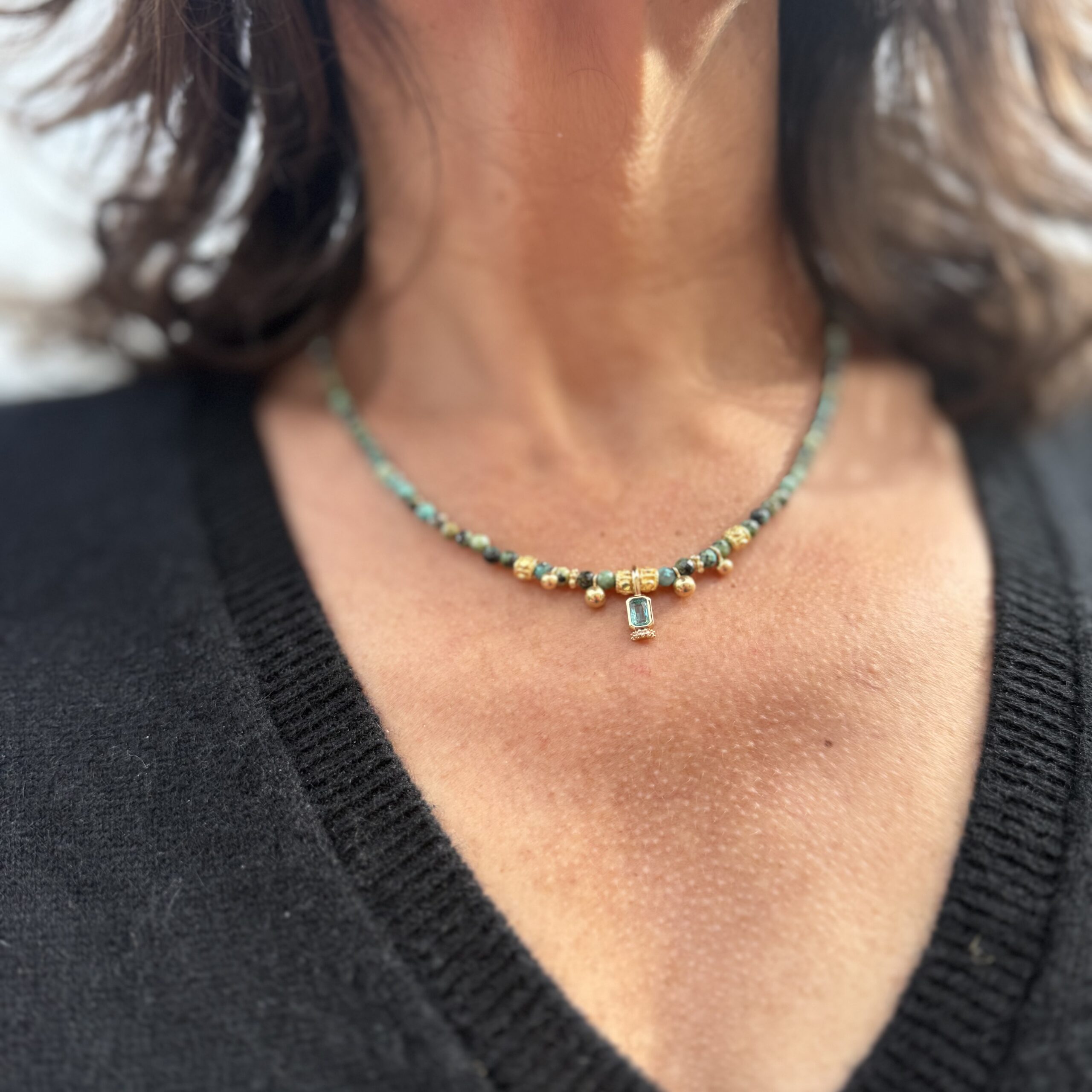 collier turquoise femme pendentif zircon