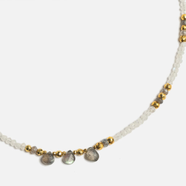 Collier en Pierre de lune, Labradorite et Pyrites Joséphine N°1