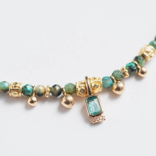 collier argent 925 doré turquoise africaine